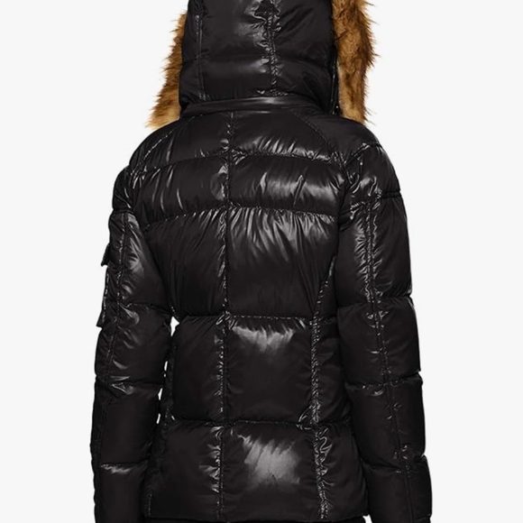S13 Black Puffer Jacket with Faux Fur Hood - Picture 3 of 10